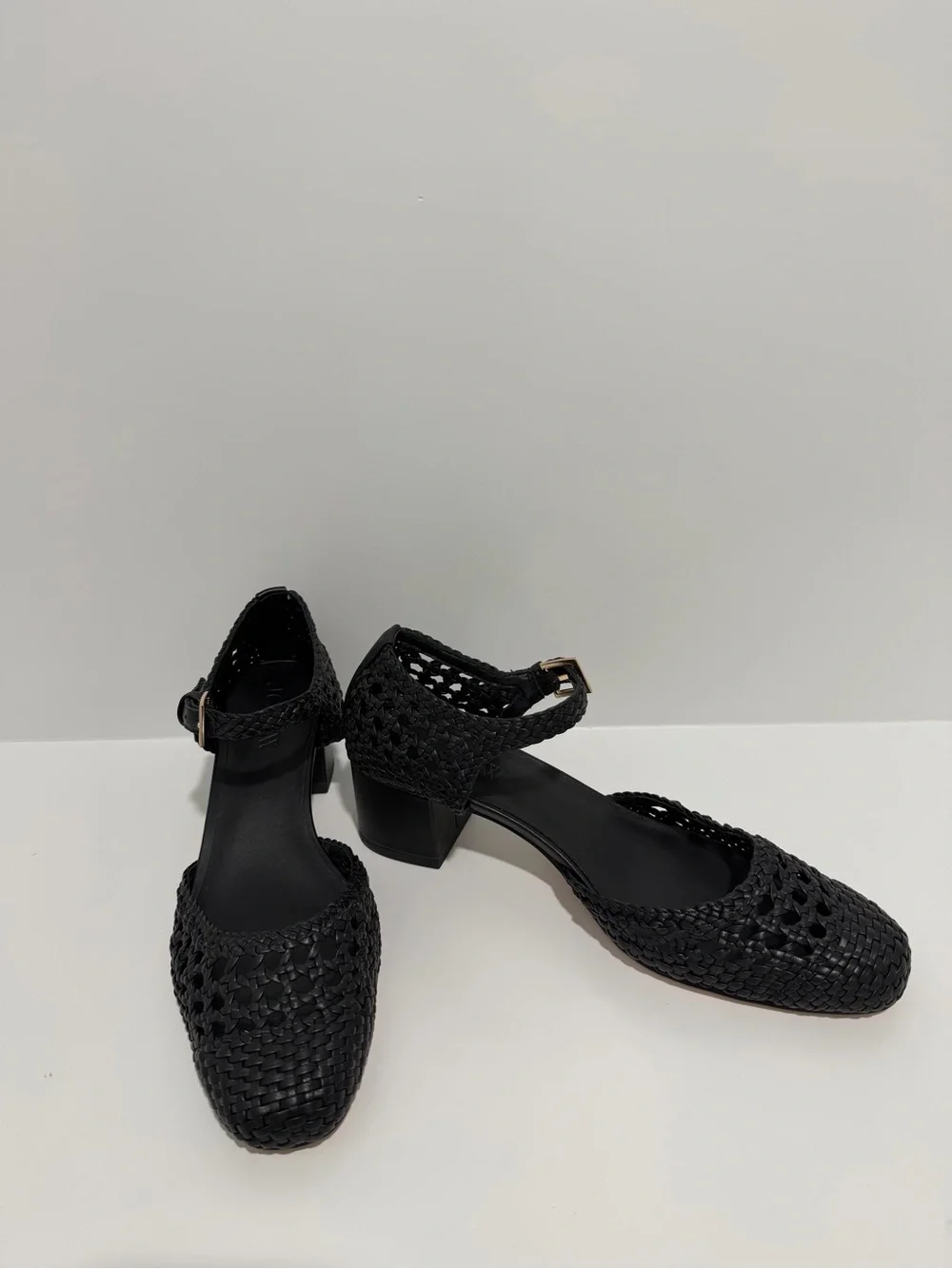 NEW J. Crew Mollie buckle-strap heels in black woven leather CM896 $298 size 8.5